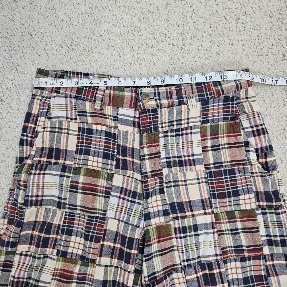 Y2k Abercrombie Fitch Madra Shorts Plaid Mens 30 Red Green Button Zip 9" - Picture 3 of 8